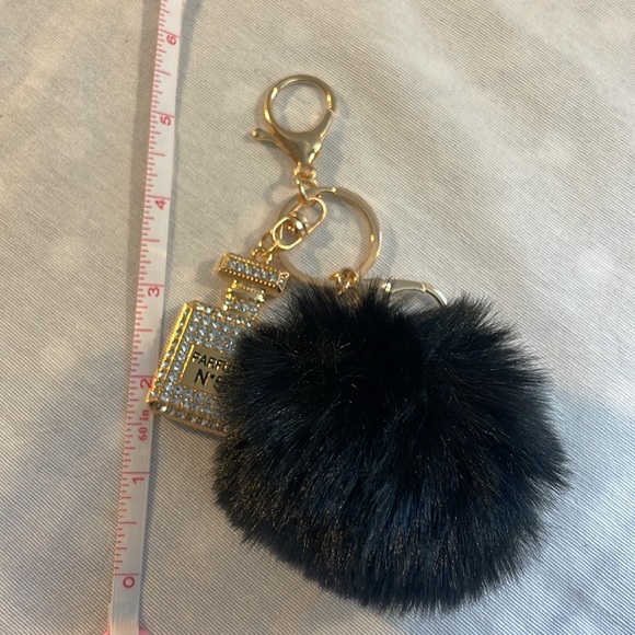 NEW Black Pom with Rhinestone perfume charm luxury style keychain - Picture 4 of 5
